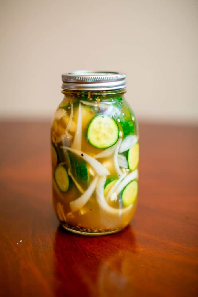 Spicy pickle juice stored in a jar
