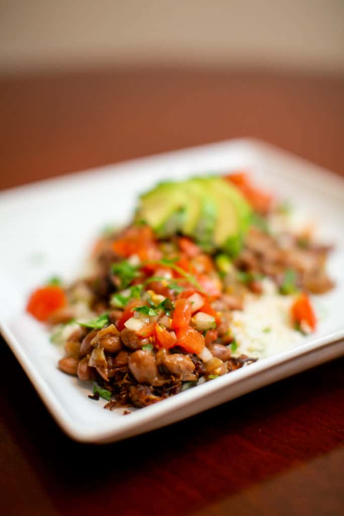 Close photos of pinto beans and chili lime rice