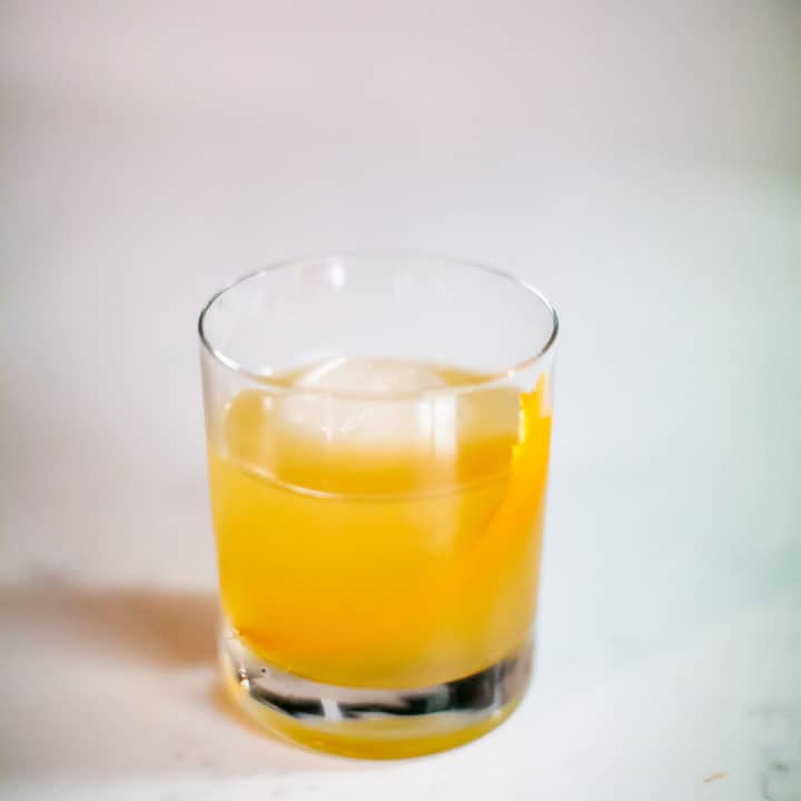 A cold glass of smoked tequila