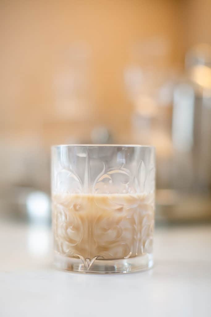 White Russian cocktail in a crystal glass
