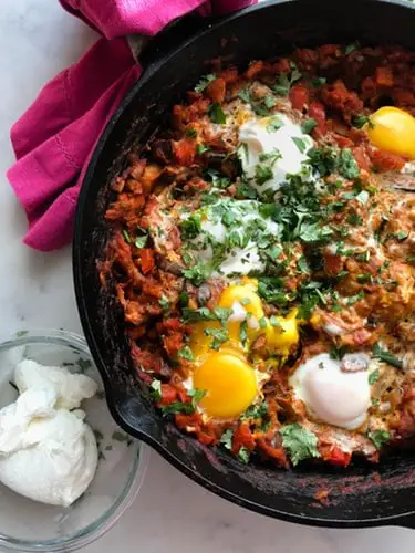 Eggs baked in a cast iron pan