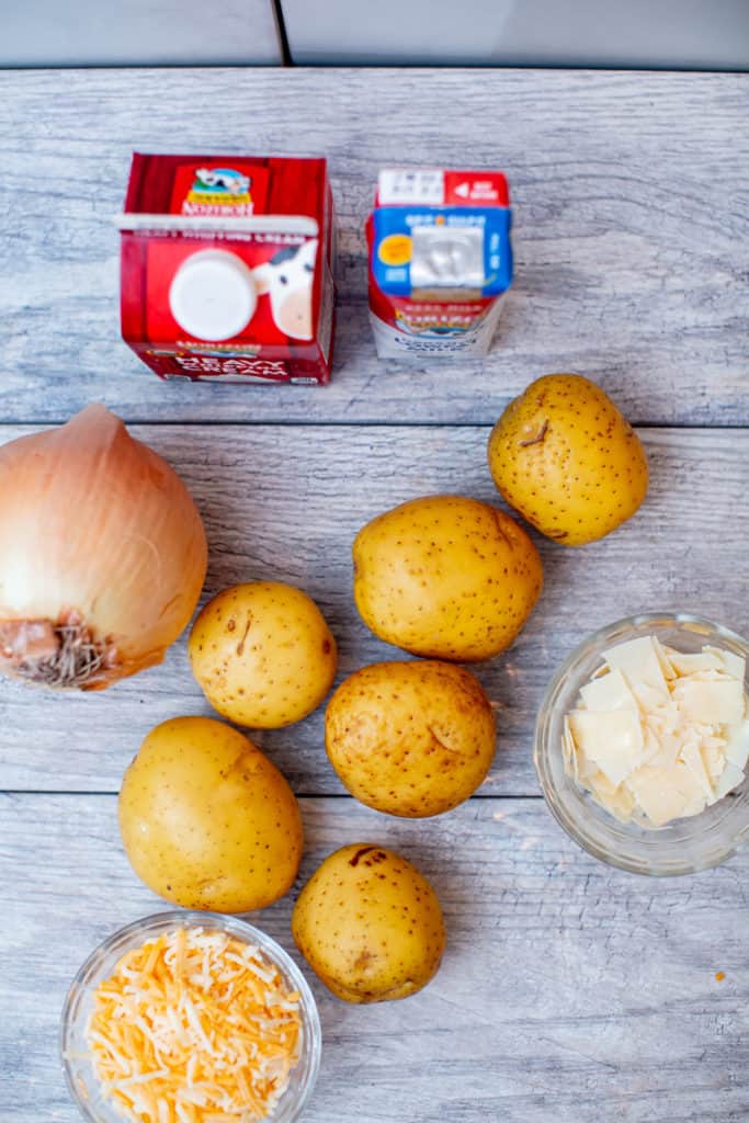 Ingredients for au gratin all prepared on the table