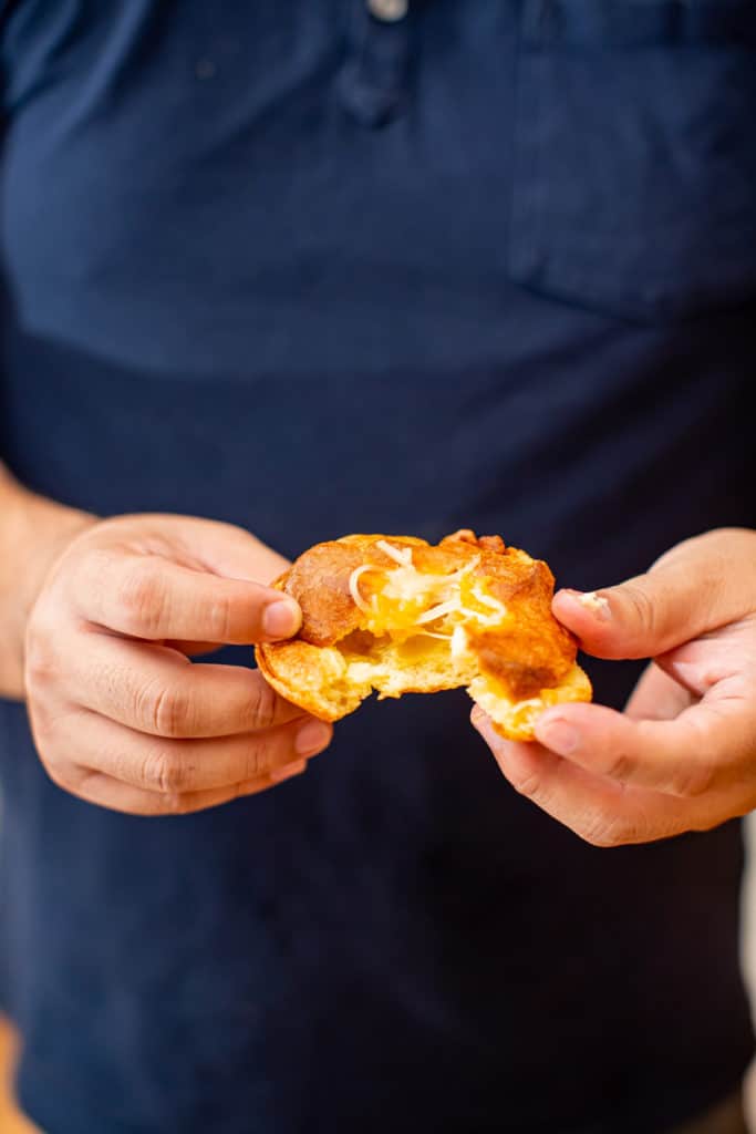 A man holding a Yorkshire popover 