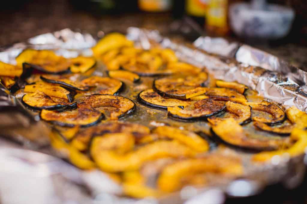 Baked cinnamon spice acorn squash fresh from the oven