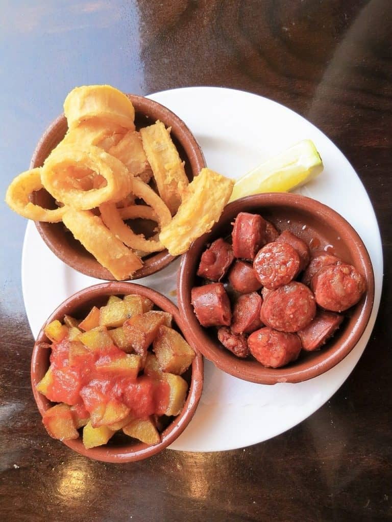 Chorizo are among other small bites of food that are offered in tapas restaurants