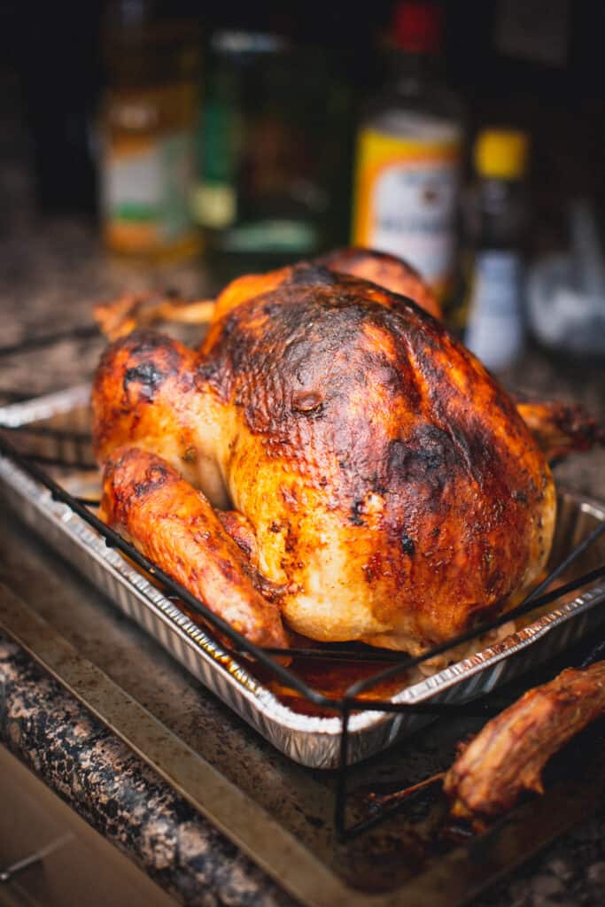 Roasted turkey on an aluminum tray