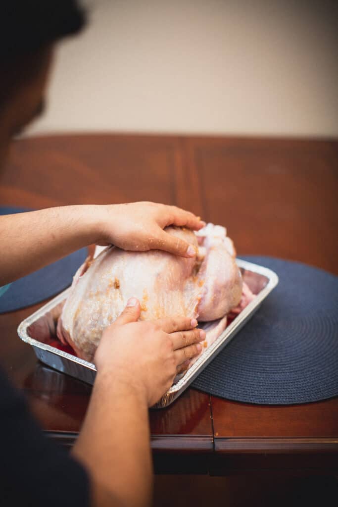 Man cooking a turkey