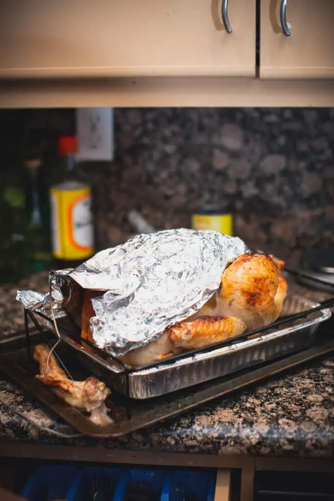 Roasted turkey wrapped in foil