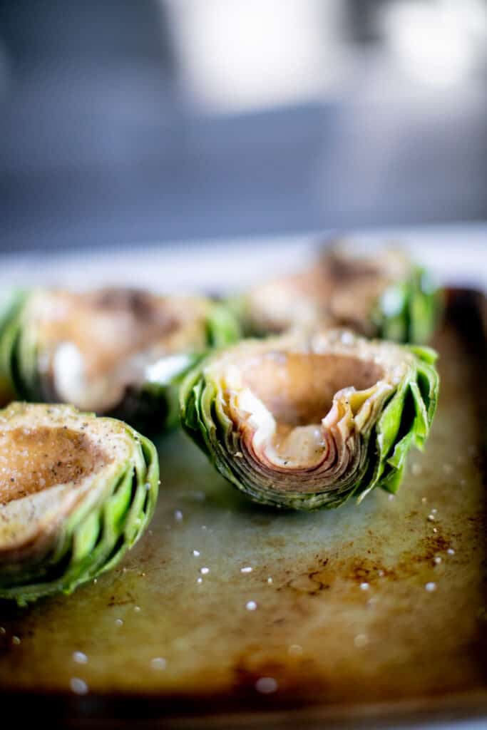 Freshly prepared recipe of roasted artichoke