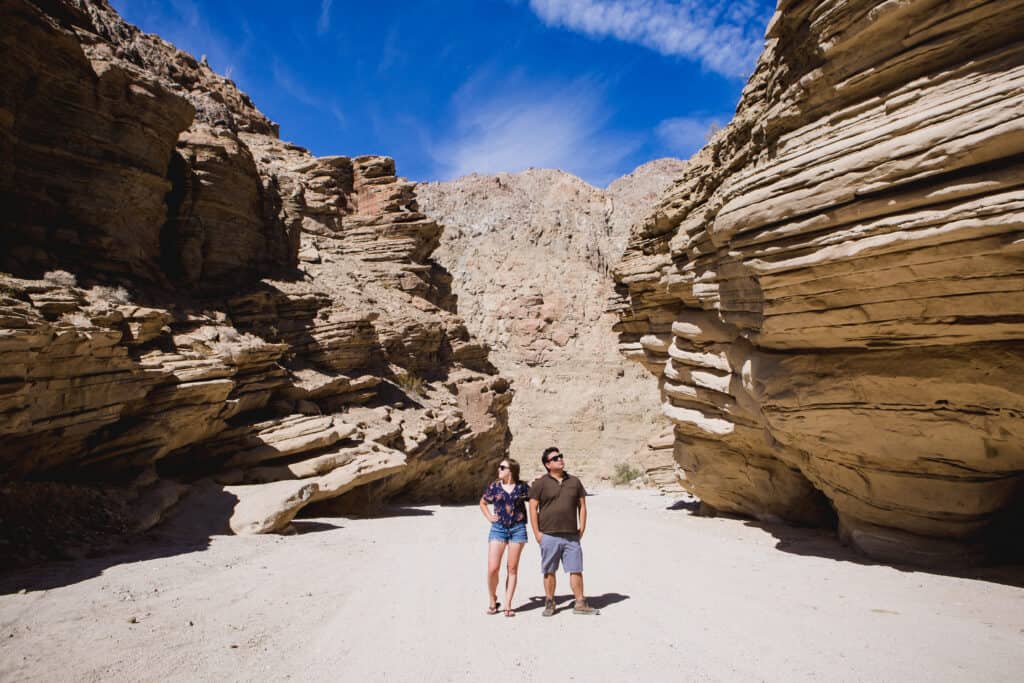 Couple in the canyons in Borrego Springs