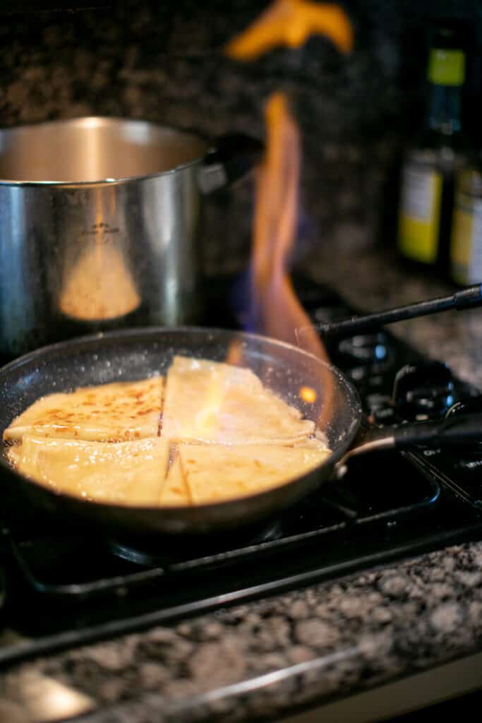 Cooking crepes with flambe