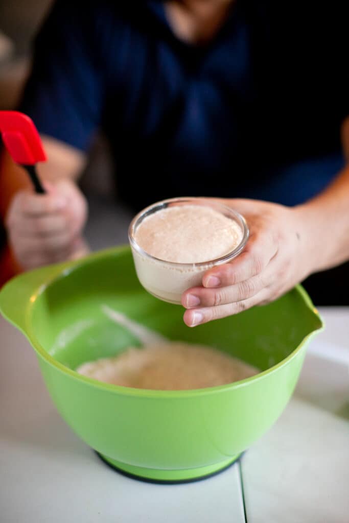 Yeast about to be added in the bread mixture