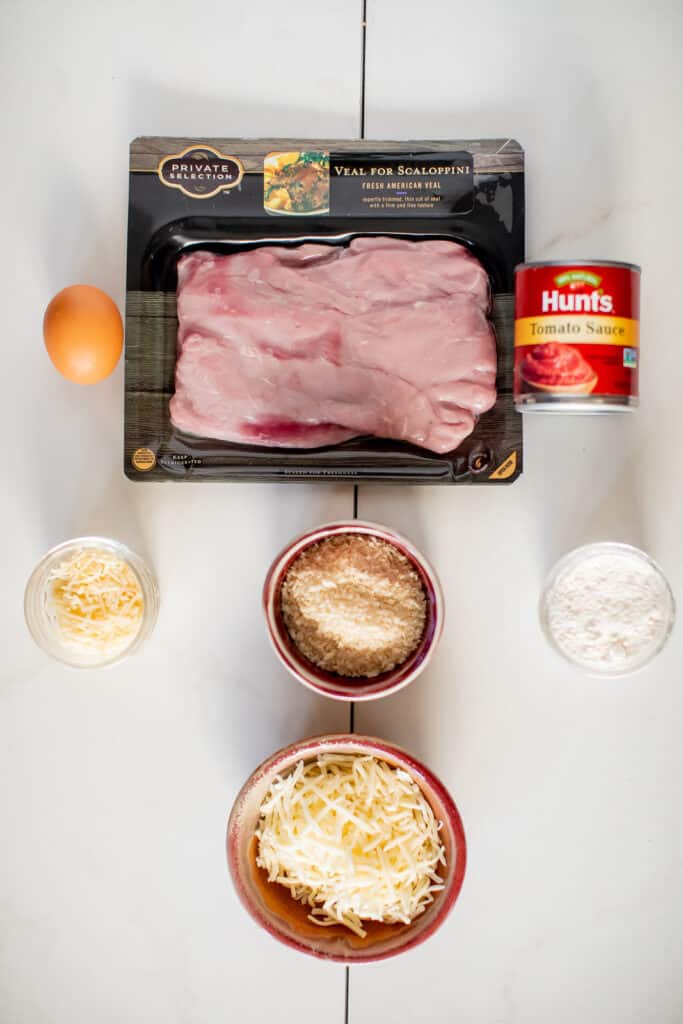 Ingredients for recipe for veal parmesan with spaghetti