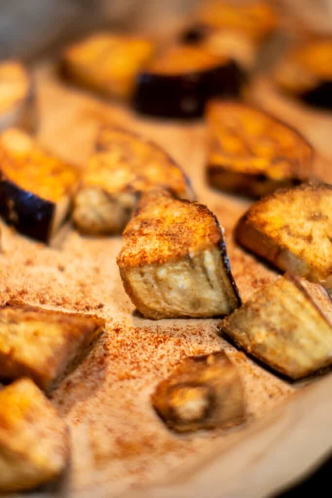 Sliced roasted eggplants