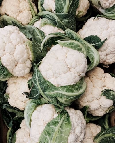 Cauliflowers stacked together