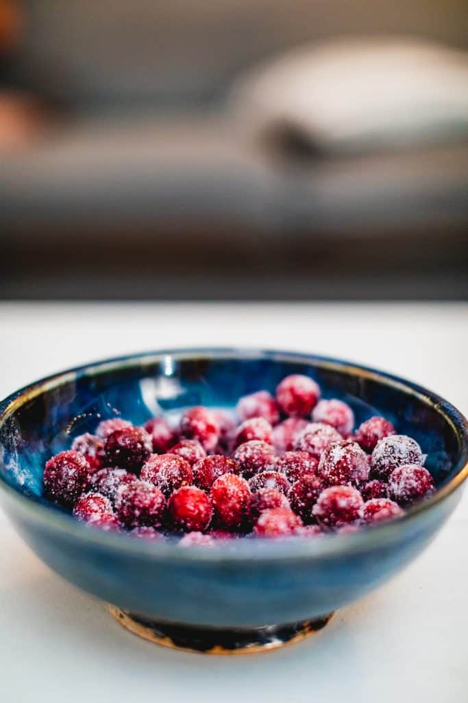 Bowl of sugared cranberries