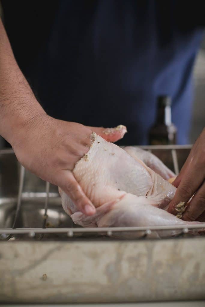 Person dry brining a Pheasant