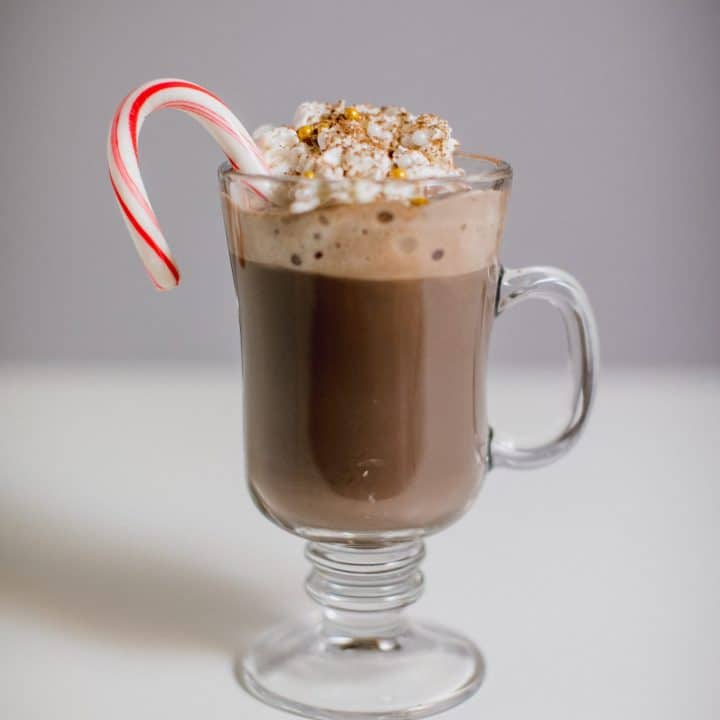 Glass of peppermint hot chocolate recipe