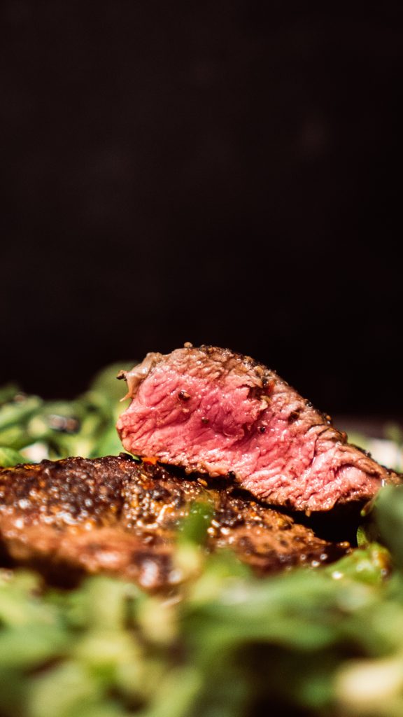 A close up picture medium rare steak