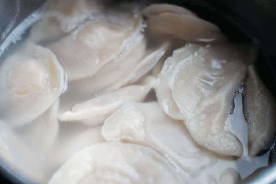 Simmering a dumplings on bowl