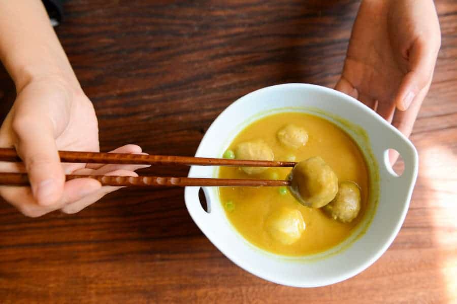 Fish ball poured in spices