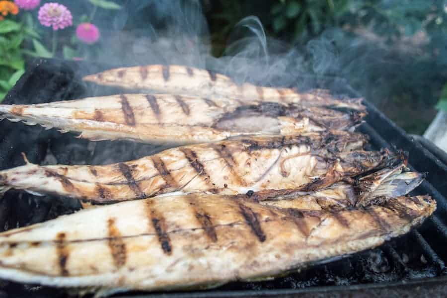 Delicious grilled hooligan fish outside