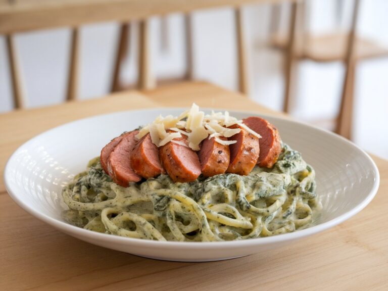 Savory Bratwurst and Creamy Spinach Pasta