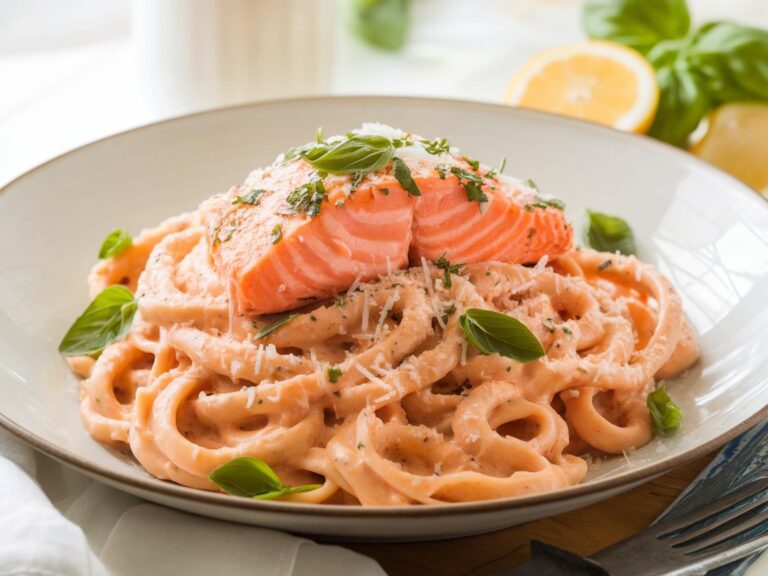 Velvety Lemon-Parmesan Salmon Alfredo Pasta