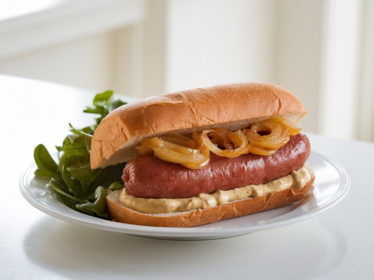 Caramelized Beer-Braised Bratwurst Sandwich